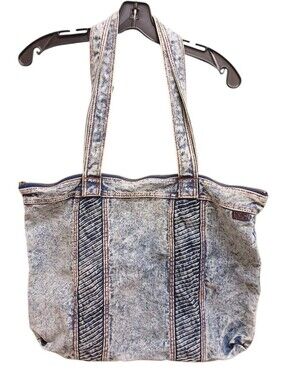 Shane Vintage Acid Washed Blue Denim-Effect Zipper Top Tote Bag